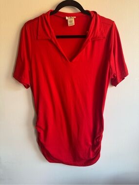 NYC Red V-Neck Collar Short Sleeve Top Size 1X
